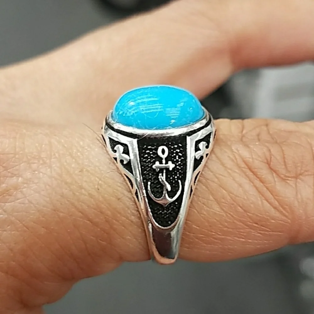 14k Gold plated men's Ring Band Blue
